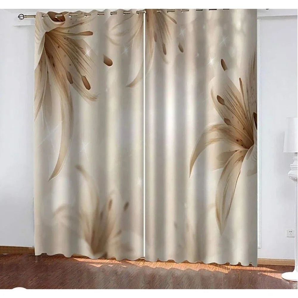 Beige Floral Curtains - 2 Panel